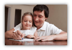 Figure out parenting time with help from Indiana Divorce Mediation expert Carol Romine image shows father at table with daughter