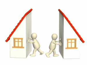 Consider Indiana Divorce Mediation before beginning litigation image shows people touching two halves of a house